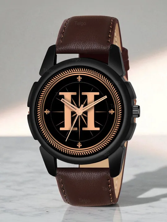 TALGO Men Printed Dial & Leather Straps Analogue Watch ALPHA-H-J16-BLK-BRW-L