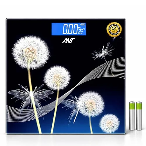 ANT Flora Dandelion Digital Weighing Scale for Body Weight, 180kg Capacity, 50g Accuracy, High Precision Strain Sensor, 5mm Tempered Glass, LCD Display, Auto On/Off, 40 Months Warranty