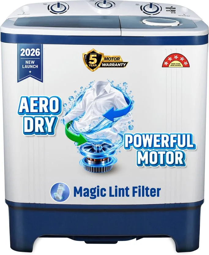 Kenstar 6.5 kg 5Star Rated Energy Efficient Motor With 1350RPM, A...more