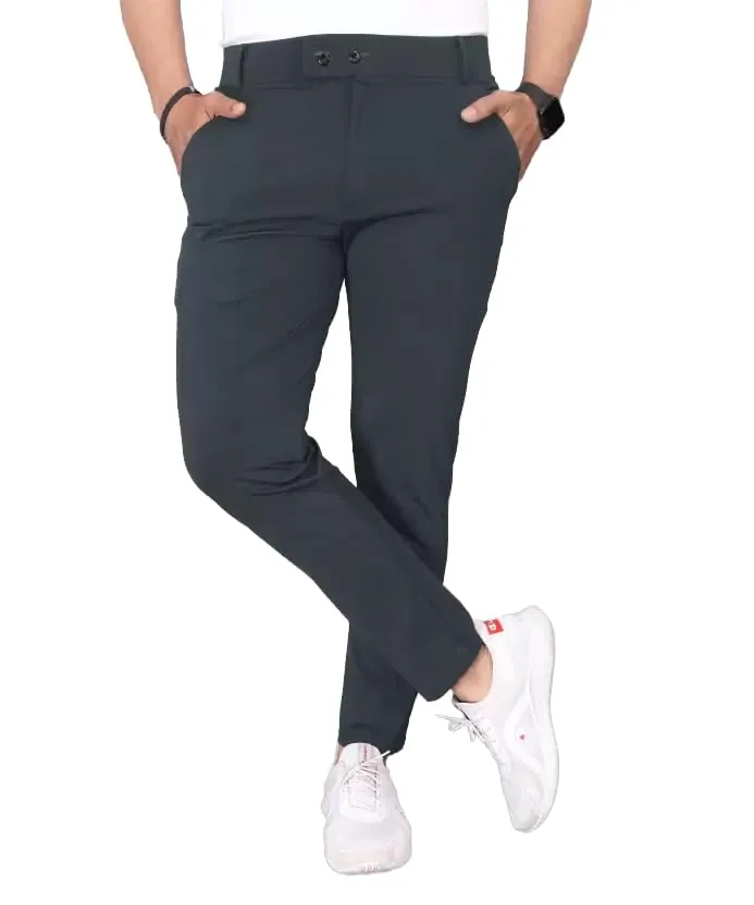 AKAJARU Men's Black Slim Fit Formal Trouser, Casual Straight Leg Pants with Side Pockets