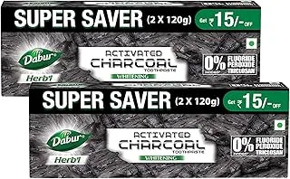 DABUR Herb'L Activated Charcoal Toothpaste 480G (120G x4, Pack of 4)|Whitening Black Gel Toothpaste|Fluoride Free|Fights Plaque & Extrinsic Stains|Wit