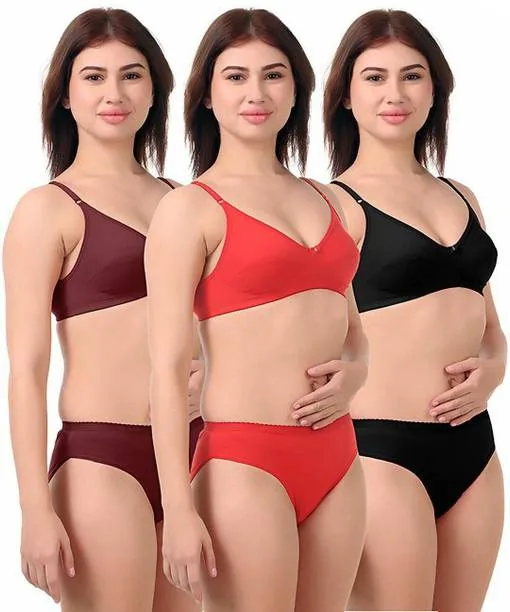Bra & Panty Set Solid Red, Black, Maroon Lingerie Set