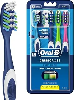 Oral-B Crisscross Deep Clean Soft Bristle Manual Toothbrush For Adults, Multicolour Toothbrush Set, Oral B Dentist Recommended Brand (Pack of 4)