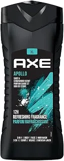 Axe Apollo 3 In 1 Body, Face & Hair Wash for Men, Long-Lasting Refreshing Sage & Cedarwood Fragrance for Up To 12hrs, Natural Origin Ingredients, Remo