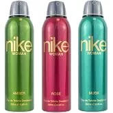 Nike Women Deodorant Spray Combo (Amber + Rose + Musk)  200ml Each | Pack of 3 Long Lasting Body Spray | Odour Control & Freshness | Deo for Women