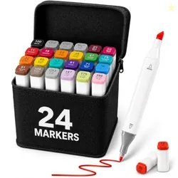 Corslet Dual Tip Colorful Art Markers 24 Colors Sketch Pens With Carry Bag For Painting Sketching Calligraphy Drawing,Chisel & Fine Tip Water Based Co