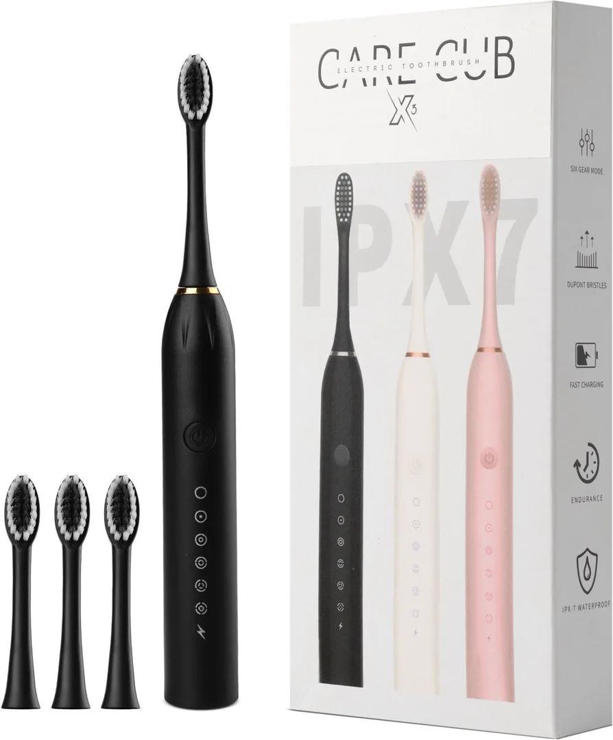 CARE CUB   X-3 Sonic White Electric Toothbrush IPX7 Waterproof Replaceable Heads, Gum Care   ()
