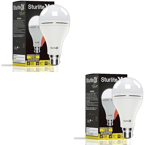 Sturlite Inverter 10W LED Emergency Bulb| Bright Rechargeable Bulb| 3Hrs Battery Backup| CRI Tech and B22 Base Energy Efficient Lighting (Pack of 2)