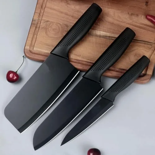 JITRUVA Stainless Steel Professional Kitchen Knife Set, 3-Piece Meat and Chef's Knife with Non-Slip Handle, Manual Sharpening for Home and Restaurant Use