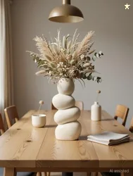 Zynkraft Ceramic Stone Vase for Home Decor Large Ceramic Vase for Pampas Grass Ceramic Vase 8 inch, White
