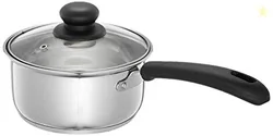 Amazon Brand - Solimo Stainless Steel Saucepan with Glass Lid | Induction Base | 16 cm | 1500 ml Amazon Brand - Solimo Stainless Steel Saucepan with G