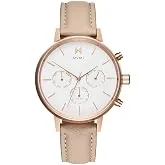 MVMT Nova Qtz Multifunction White Round Dial Women's Watch|Nude Leather Material|Nude Color Band - D-FC01-RGNU