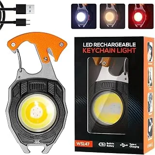 Keychain LED Flashlights, Rechargeable Flashlight Torch 7 Light Modes with Lighter,Whistles,Screwdriver,Bottle Opener,Magnet Base Multifunction Emerge
