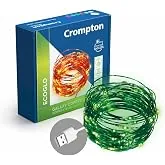 Crompton Galaxy Decoration Copper USB Powered String Fairy Lights with 100 Led Light (10 Meters/ 32 Feet, Green, Pack of 1)