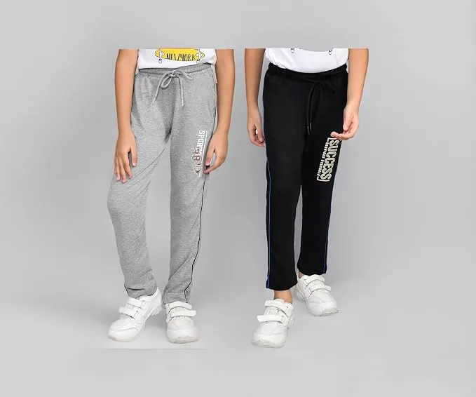 Lux Cozi Boy's Premium Combed Cotton Graphic Printed Track Pants with Contrast Piping Design and Side Pockets | Print May Vary | Pack of 2 |