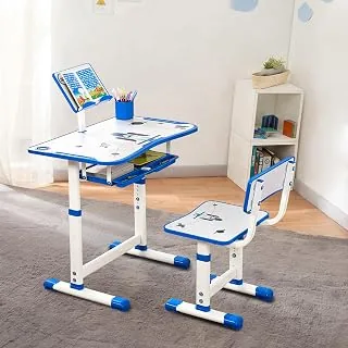 Amazon Brand - Jam & Honey Kids Functional Desk and Chair Set, Height Adjustable Children School Study Table with Book Holder Slot | Age 3+ Years (Blu