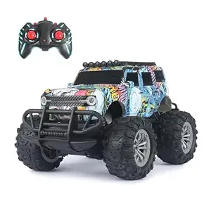 Amazon Brand - Jam & Honey Off Roader Rechargeable Remote Control Car | RC Car Monster Truck | 4 Headlight Modes | in-Built Lithium Battery | C-Type Charging | Made in India | Graffiti Blue
