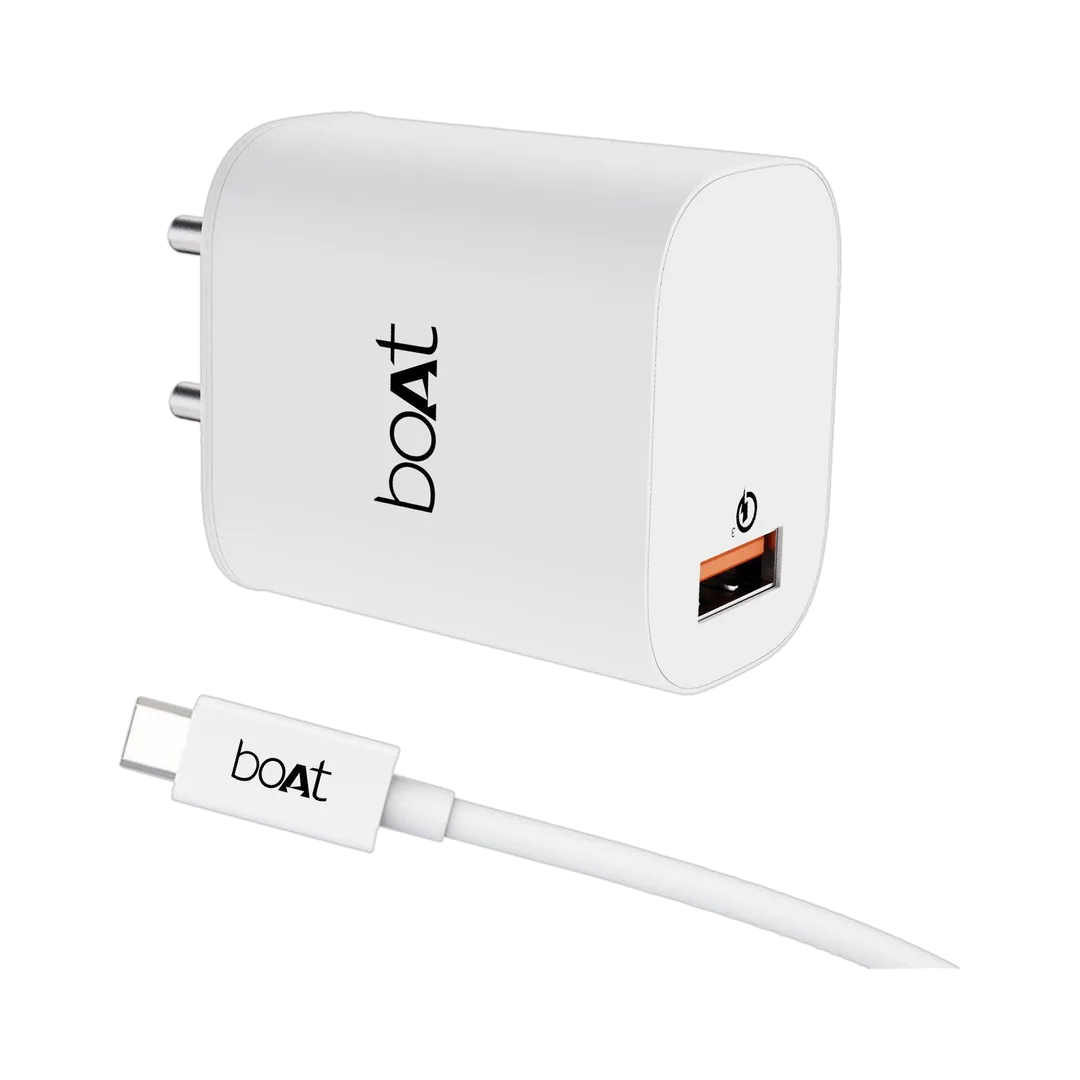 boAt 18W Power WCD Quick Charge 3A Charger combo (Type C ) White, Cable Included