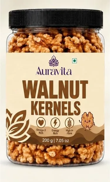 Auravita Walnut Kernels, 200g Pouch | Raw Akhrot Giri Dry Fruit | High Protein & High Dietary Fibre Nut for Daily Snacking (2 PEACE)