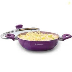 Royal Velvet Non-Stick Kadhai with Glass Lid 24cm for Kitchen, 2.7L Non-toxic Chemical & PFOA Free, Low-oil Cooking, Scratch-resistant, Gas Stove & In
