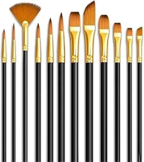 Eclet Craft 12-Piece Paint Brush Set  Professional Round Pointed Nylon Hair Brushes for Acrylic, Watercolor & Oil Painting (Basic Model)
