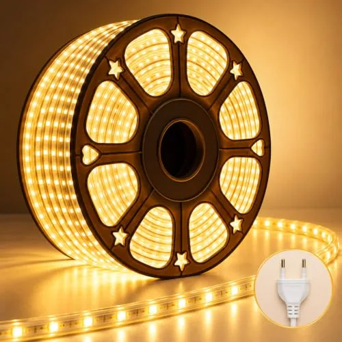 20 Meter LED Rope Light Warm White for Diwali Decoration | Flexible PVC Pipe Light for Balcony, Window, Ceiling Cove & Mandir | Plug-in Decorative Lig
