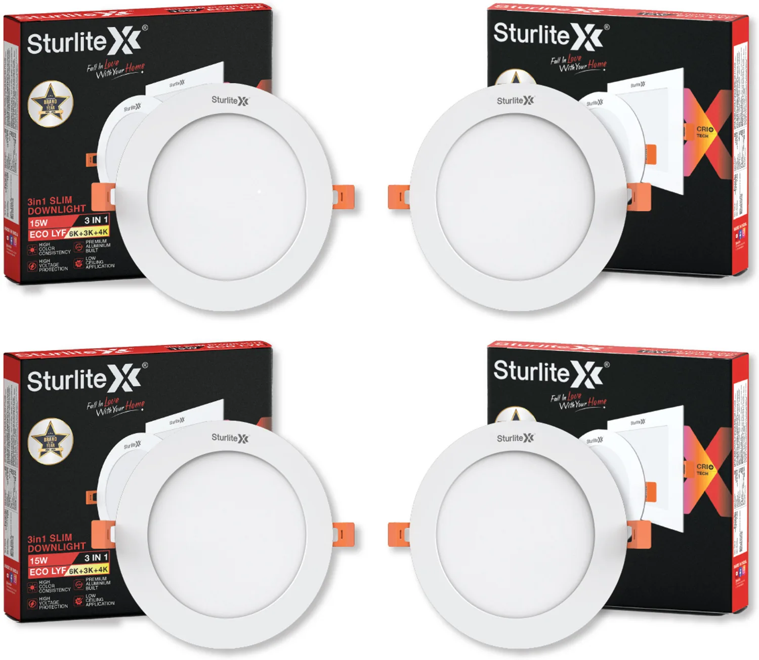 Sturlite Eco LYF 15W (3 in1) Round LED Downlight - (Pack of 4) Ceiling Light Ceiling Lamp