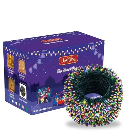 Desidiya® LED String Serial Light 32 Meter with 8 Modes Changing Controller. Waterproof & Flexible Copper Lights for Home Diwali Home Decoration & Christmas - Multicolor