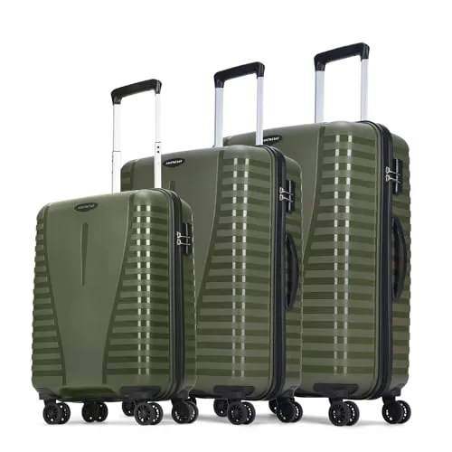 Aristocrat Airpro Set of 3 (Cabin+Medium+Large) Trolley Bags, Ivy Green | 8-Wheels, Polypropylene Case, Spacious, Combination Lock, Sturdy Zipper, Lightweight Travel Luggage, 3-Year Global Warranty