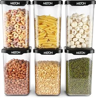 MILTON Square Premium Containers for Kitchen Storage Set of 6 (1100 ml each) Food Grade, BPA Free I Stackable, Transparent I Durable, Multi-purpose, S