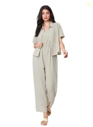 TOPLOT Women's Jumpsuit Co-ord Set | Soft Breathable Feel | Comfortable Fit with Easy Movement | Stylish One-Piece Outfit Design | Perfect for Casual & Travel (Jump-Suit-5225-Cream-M)
